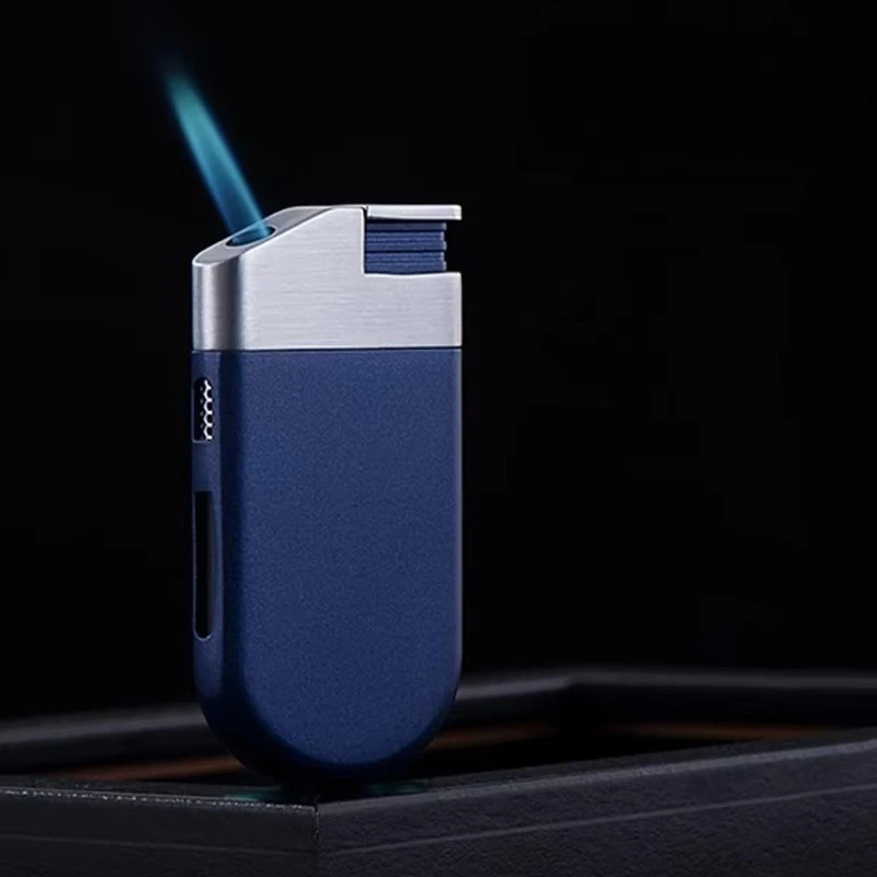 Ultra Thin Metal 30 ° Oblique Blue Flame Inflatable Lighter Windproof Spray Visible Window Butane Portable Lighter Men's Gift