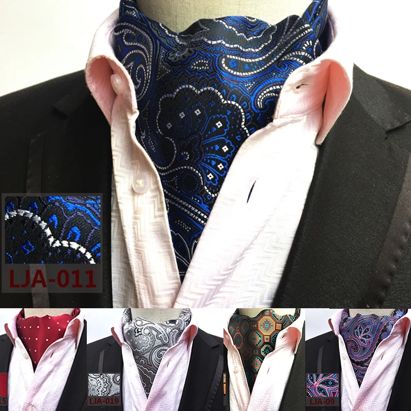 

Quality Men's Self Ascot Neck tie Vintage Red Paisley Geometric Dot Jacquard Cravat For Men Wedding Business Party Scarf