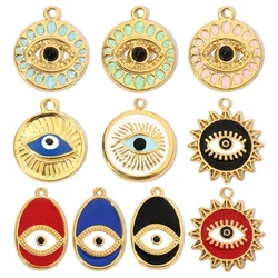 3pcs/Lot French Enamel Evil Eye Stainless Steel Diy Charms Women Natural Stone Round Necklace Pendant Sun Jewelry