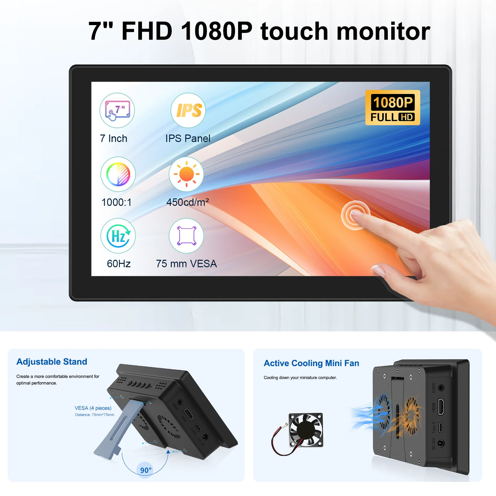 HOWENS 7 inch Monitor Raspberry Pi  4 3 Series Display 1920x1080 HDMI USB for Banana Orange Pi Embedded Projects Phone Laptop