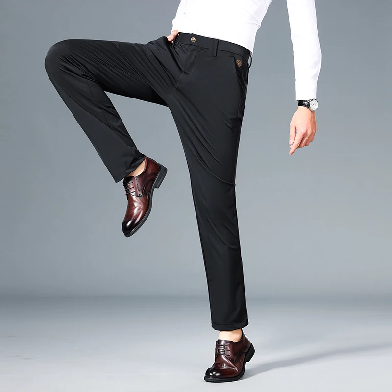 Men's Casual High Stretch Pants New Solid Color Slim Business Formal Office Versatile Men Plus Size 29-40 High Quality trousers