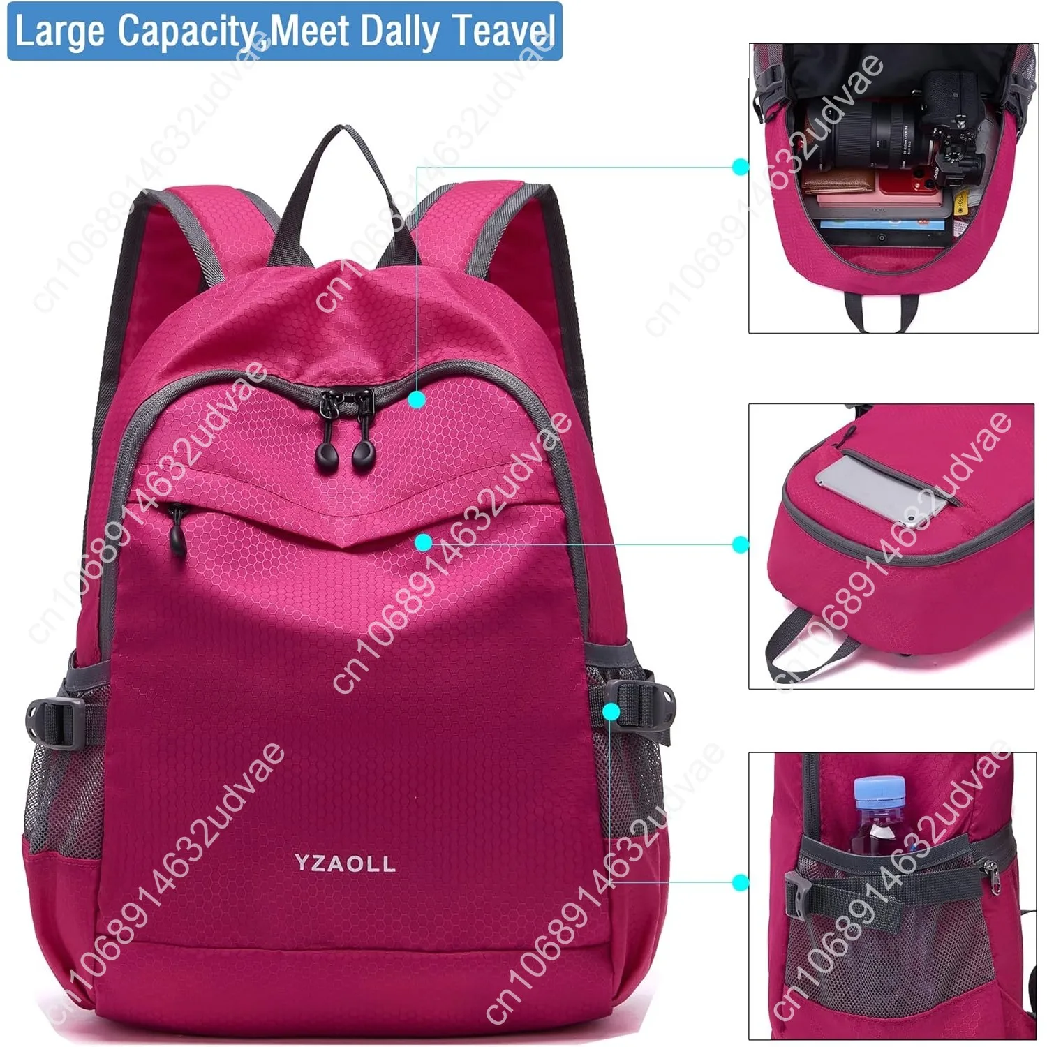 YZAOLL Small Lightweight Packable Hiking Backpack, 20L Hiking Backpack Day Pack for Women Men Travel Camping Vacation,Rose