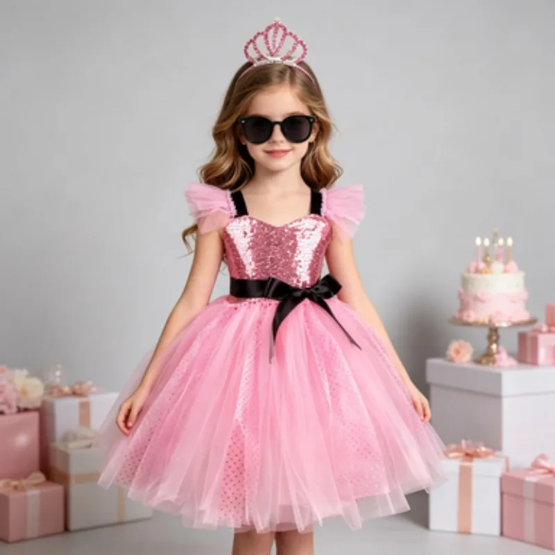 

Girls' Sequin Tulle Fluffy Dress, Princess Dress for Birthday Parties and Stage Performances, Children's Day & Halloween Costume