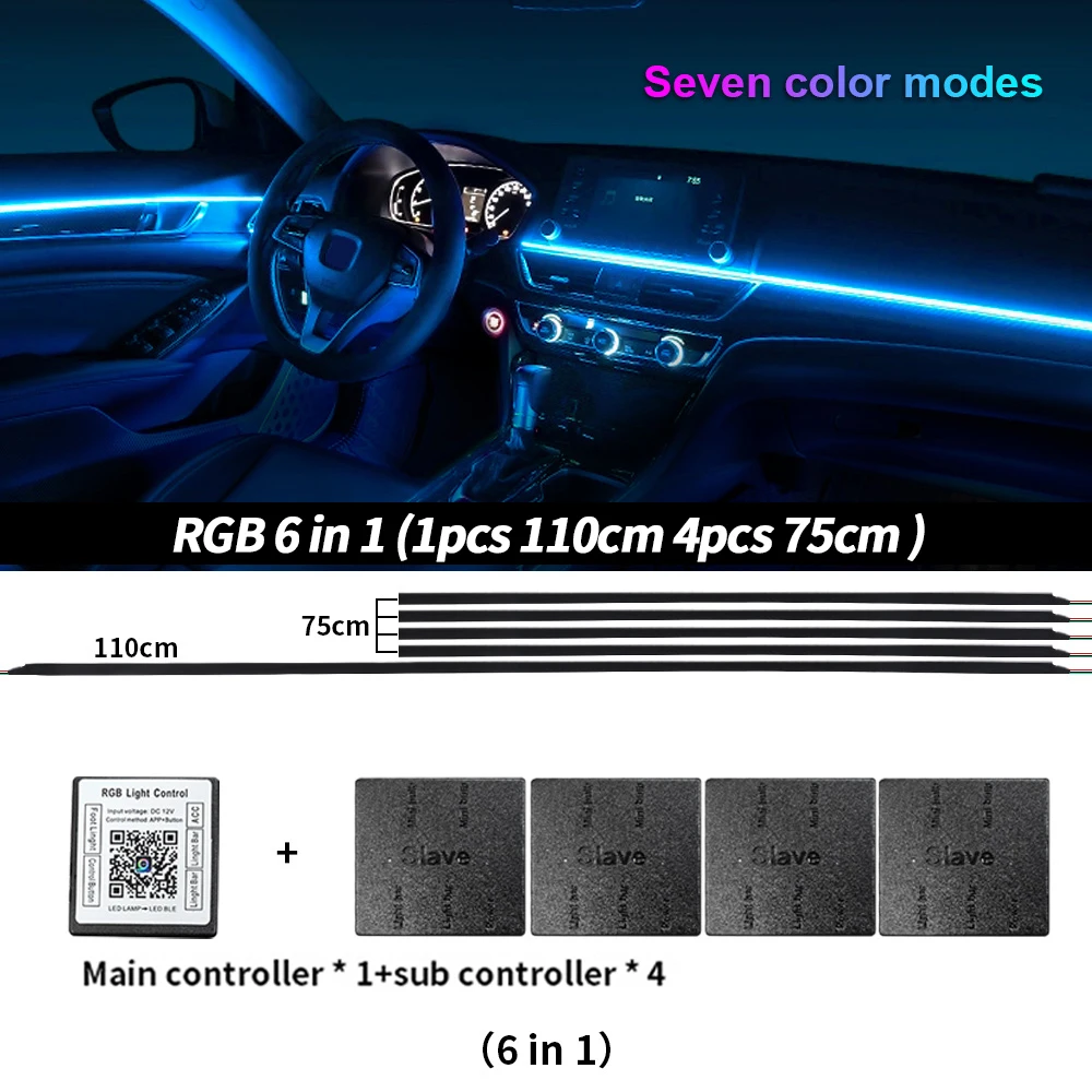 6/10/14/18 in 1 Led Auto Omgevingslichten RGB 213 64 Kleur Acryl Strips Symfonie Streamer Interieur Sfeer Lamp Controle Door App