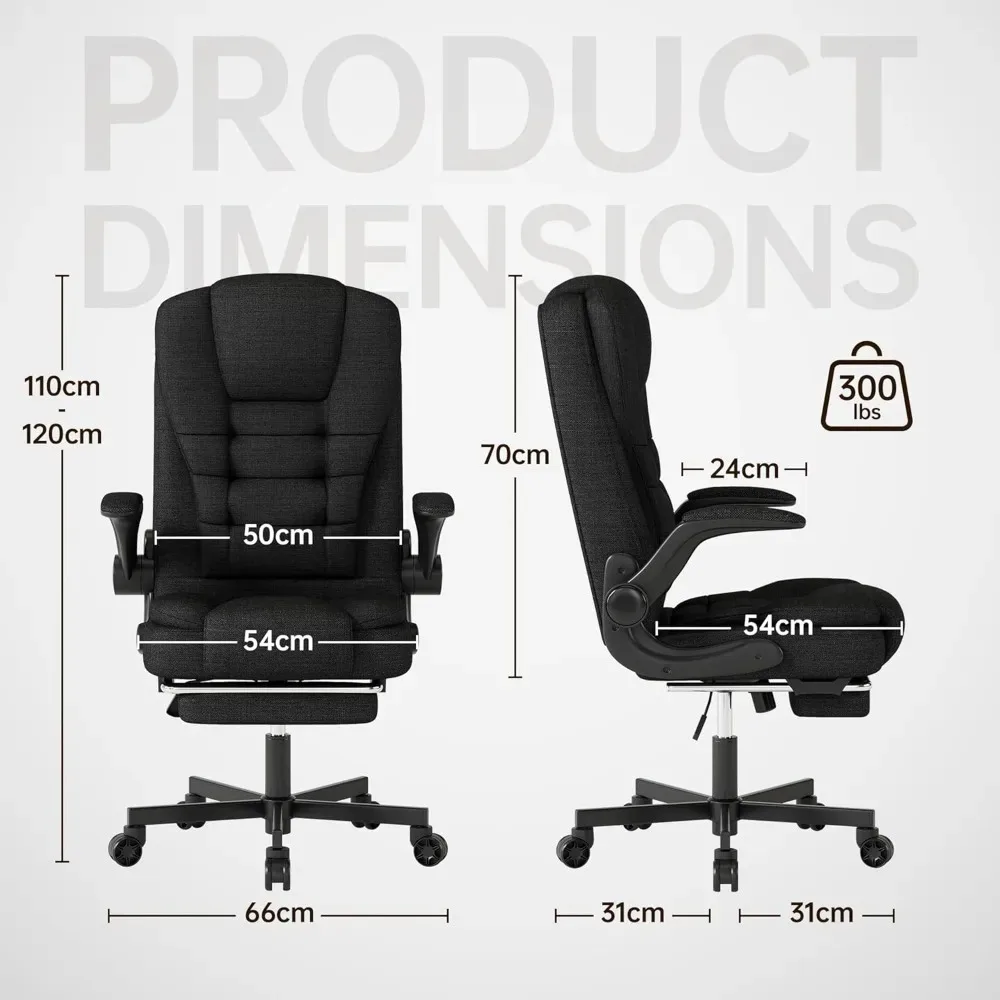 كرسي مهام مكتب من القماش - كرسي مكتب مريح للكمبيوتر - كراسي تنفيذية عالية الظهر قابلة للتعديل مع مسند للقدمين، 360 درجة °