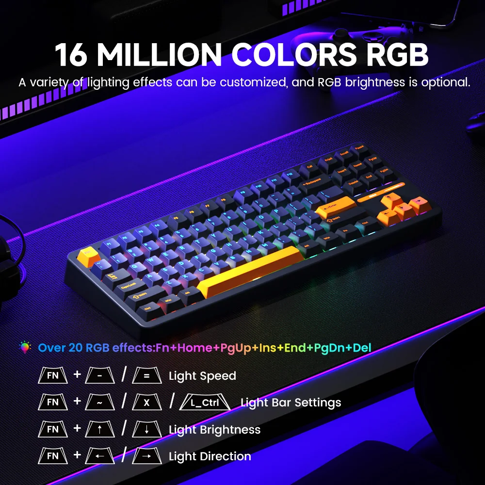 Akko TAC87 Mechanische Tastatur, 80 % TKL, US-Layout, drei Modi, Hot-Swap-fähige RGB-Dichtungshalterung, Web-Treiber, individuelle Gaming-Tastatur