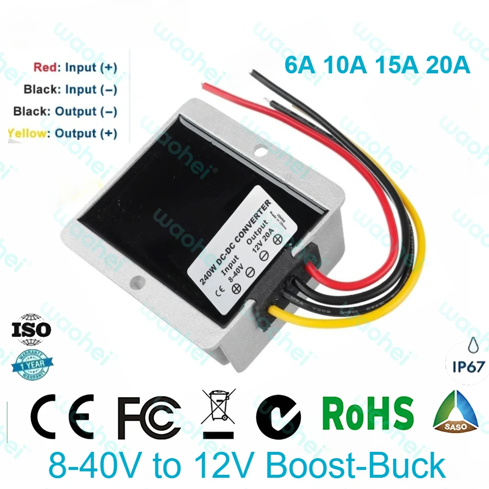 8-40V to 12V 6A -20A DC Boost Buck Power Converter Voltage Stabilizer Output Power Supply Module for Car CE ROHS