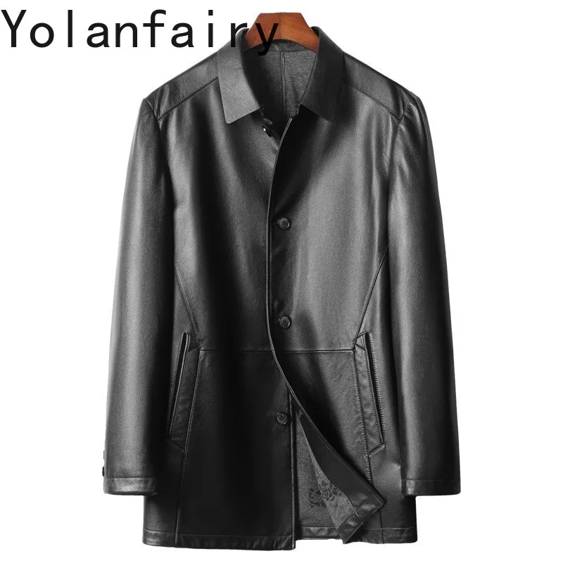 YOLANFAIRY Genuine Leather Cowhide Mens Jacket Spring Autumn New in Jackets Long Trench Casual Men's Clothing Chamarras De Piel