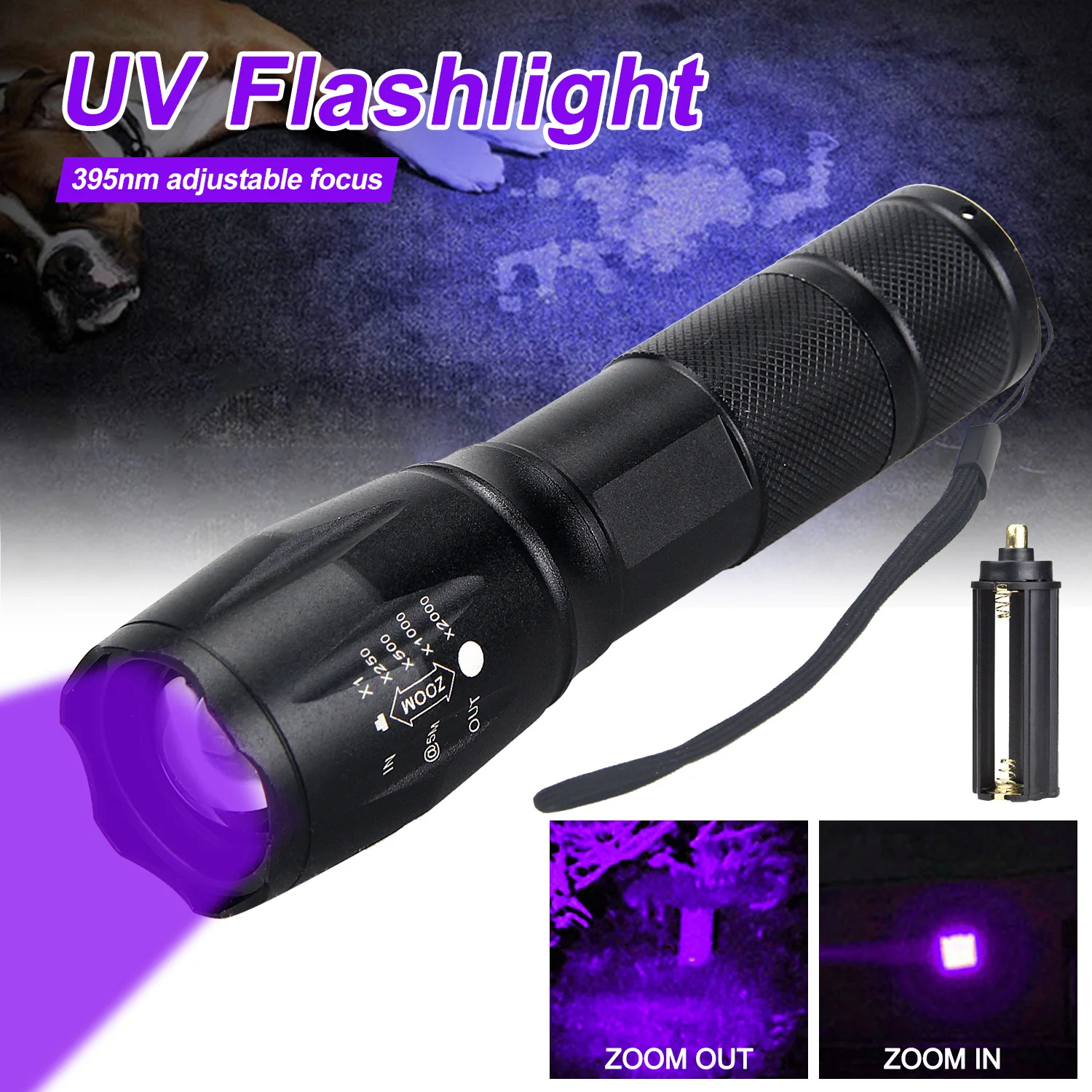 VASTFIRE Mini Zoomable czerwony/zielony UV 395NM latarka 5 tryb wodoodporny IP65 kieszonkowy latarka UV taktyczne latarka myśliwska