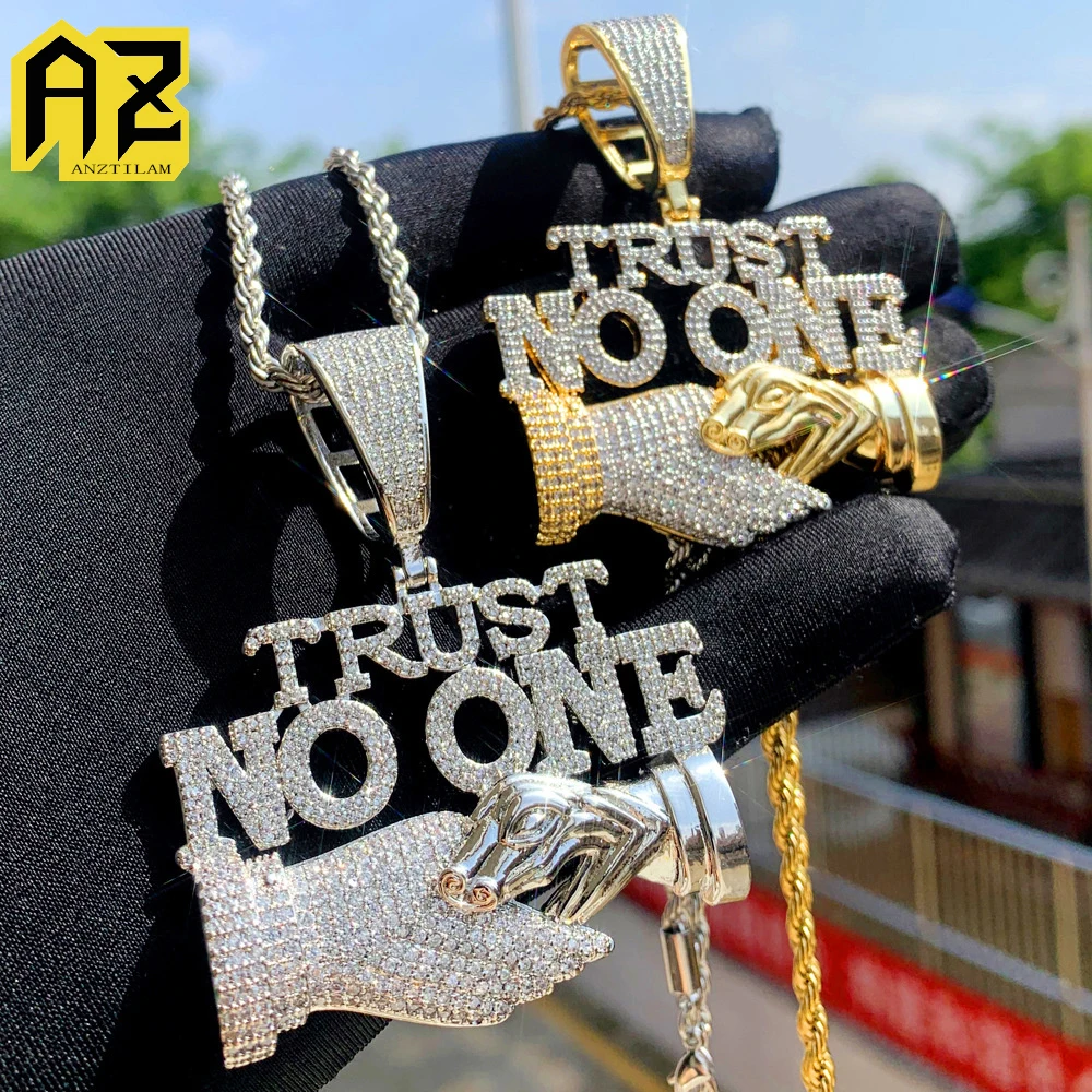

Anztilam TRUST NO ONE Iced Out кулон ожерелье с веревочной цепочкой ожерелья для женщин мужчин латунь циркон панк хип-хоп ювелирные изделия