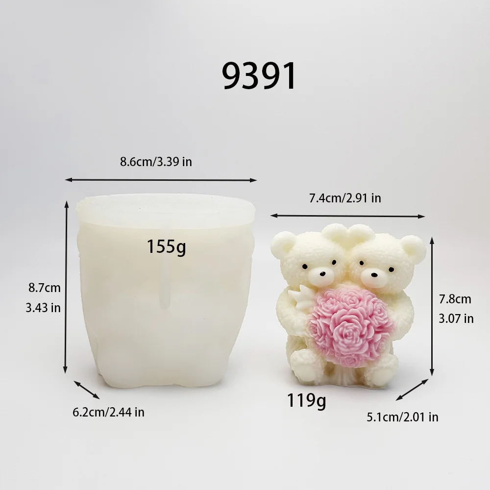 Rose Bear Silicone Mold Valentine Candle Wax Mold DIY Aromatherapy Plaster Diffuser Stone Craft Gift