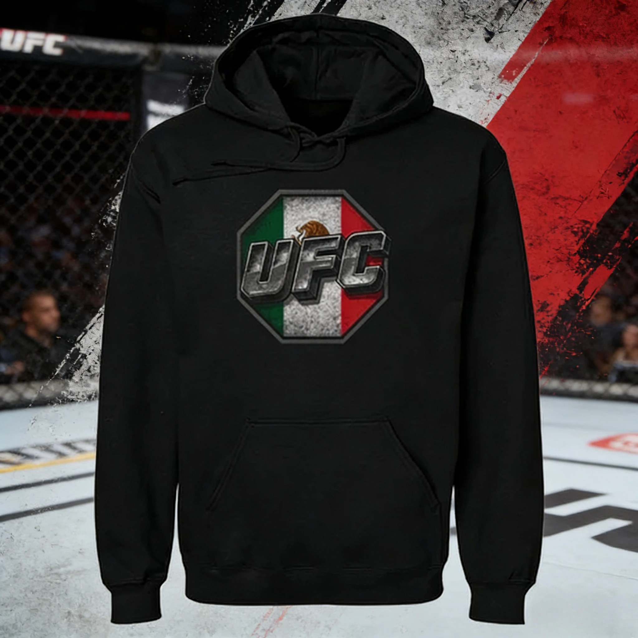 

Черная толстовка с капюшоном на тему UFC 2025-26, осенне-зимняя свободная толстовка из чистого хлопка с принтом, подходит для мужчин и женщин