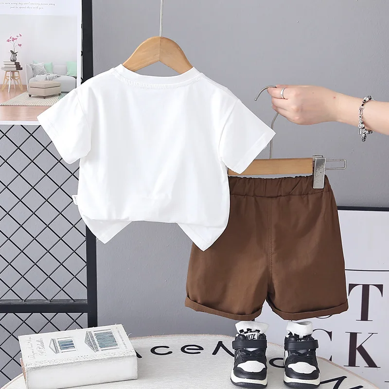 Boys Summer Holiday Outfit Kids Casual Robot Print T-shirt and Shorts Set Children Daily Wear Toddler Baby Clothes for Outdoor