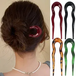 French Twist Hair Stick Hair Clip Acetate Wavy U-Shaped Hairpin Vintage Tortoise Shell Women Hair Bun Pin Headwear Accessories