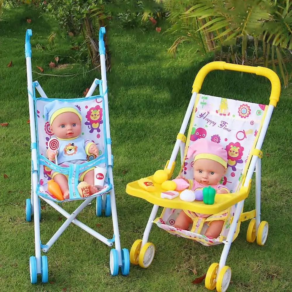 Dolls Pram Iron Foldable Baby Stroller Colorful Large Capacity Stable Lightweight Doll Handcart for Boys Girls