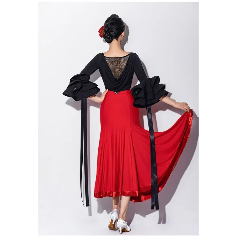 Aangepaste moderne dansjurk wals grote schommel rok half lichaam rok volwassen vrouwelijke sociale cha cha samba tango rumba danspak