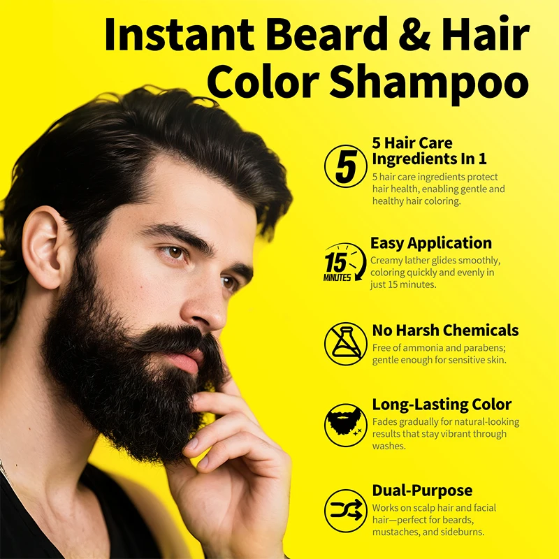 250ml Natural Black Hair Dye Shampoo for Men Instant Gray To Black Ginger Hair Dye Repair White Hair Care Black Beard Shampoo - view 2