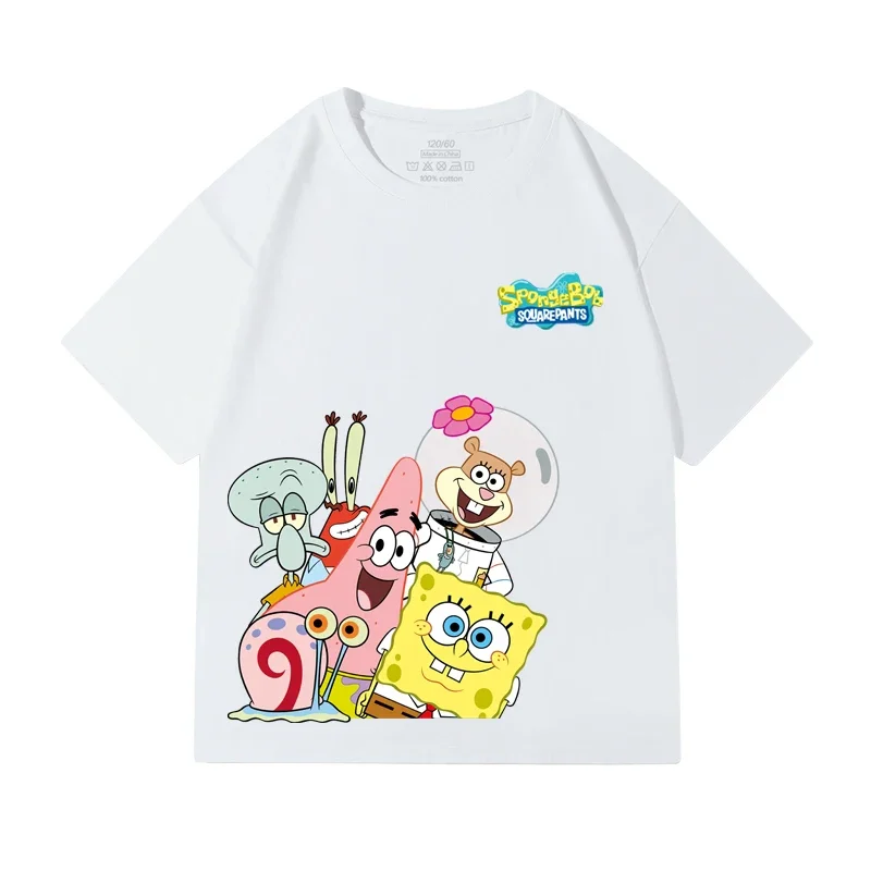 

SpongeBob SquarePants Kids Short Sleeve Tops Summer Patrick Star Boys and Girls 100% Cotton Loose Casual Parent-Child T-Shirt