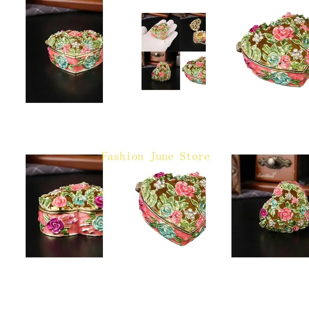 

N5KA French Styles Jewelry Case Enamel Floral Detailing Zinc Alloy Craftsmanship Box