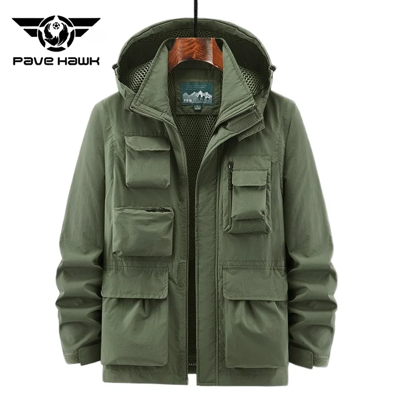 

Outdoor Waterproof Jacket Men Detachable Sleeve Multi-pocket Quick Dry Coat Tactics Jackets Male Combat Climbing Camping Coats