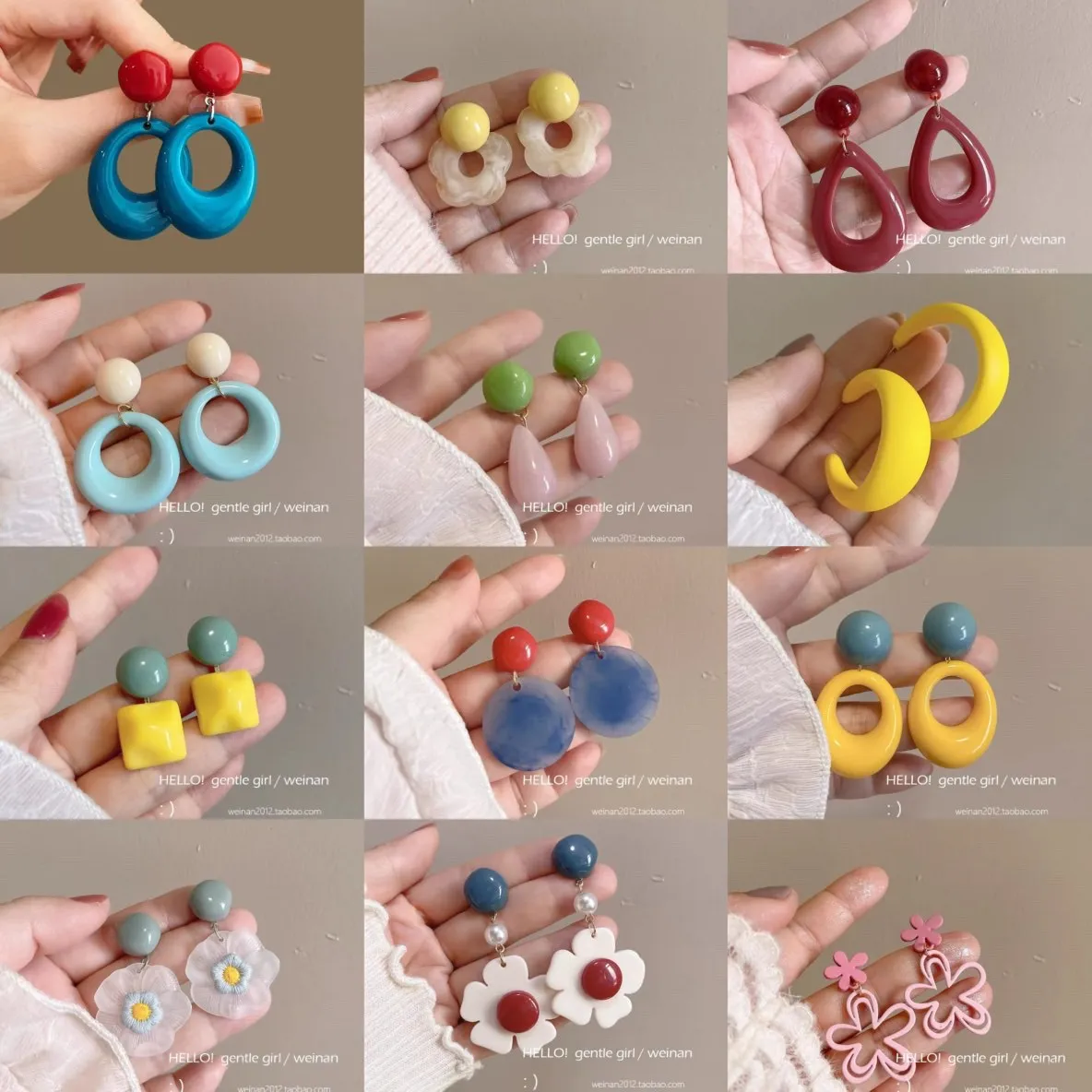 Korean Stud Earrings Women's Vacation Style Fashion Personalized Retro Round Contrasting Earrings Senior Earrings Women