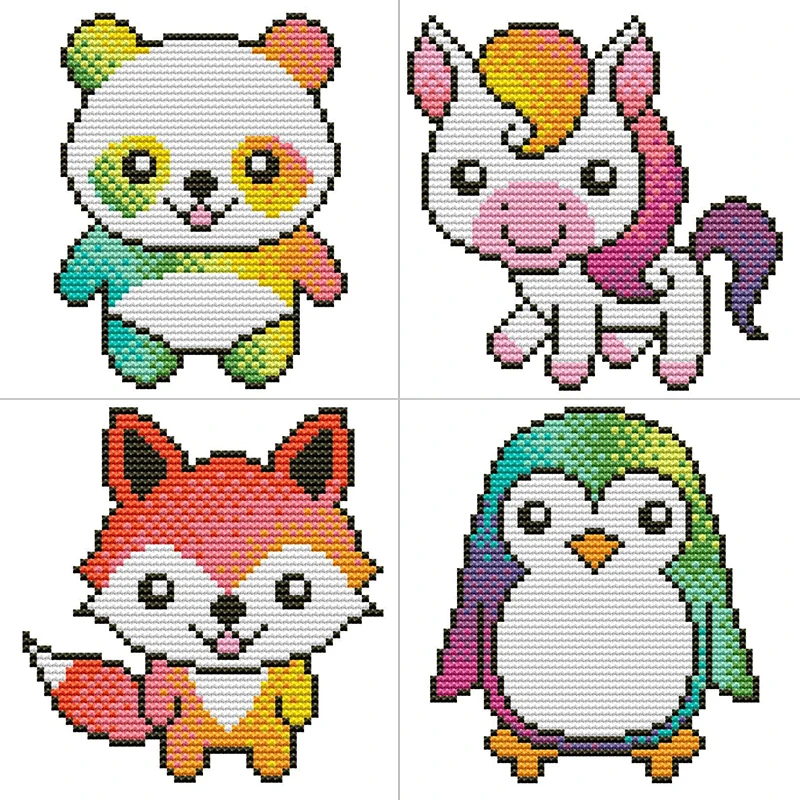 NKF Cross Stitch Kit Cartoon Rainbow Animals Small Patterns DIY Kids Embroidery 14CT 16CT 11CT Count Printed Fabric Sewing Kit