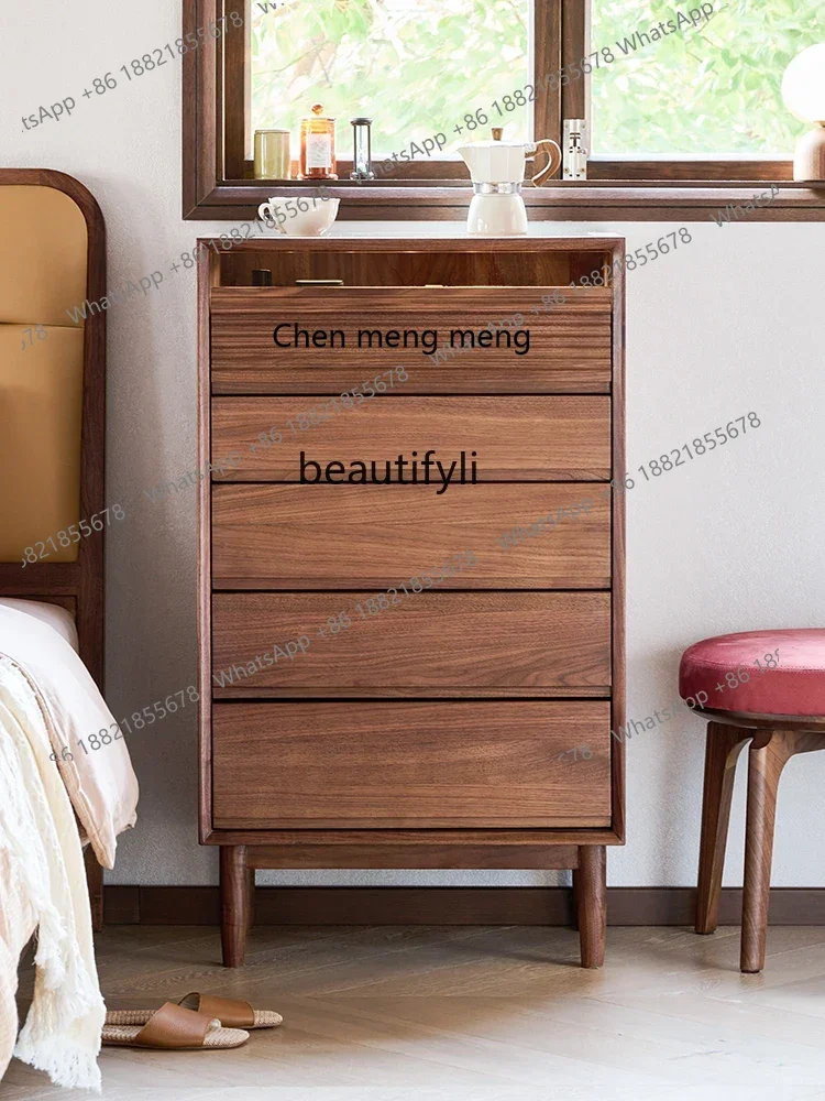 

North America Black Walnut Floor-Standing Jewelry Cabinet Solid Wood Dressing Table Chest of Drawers Storage Cabinet D96