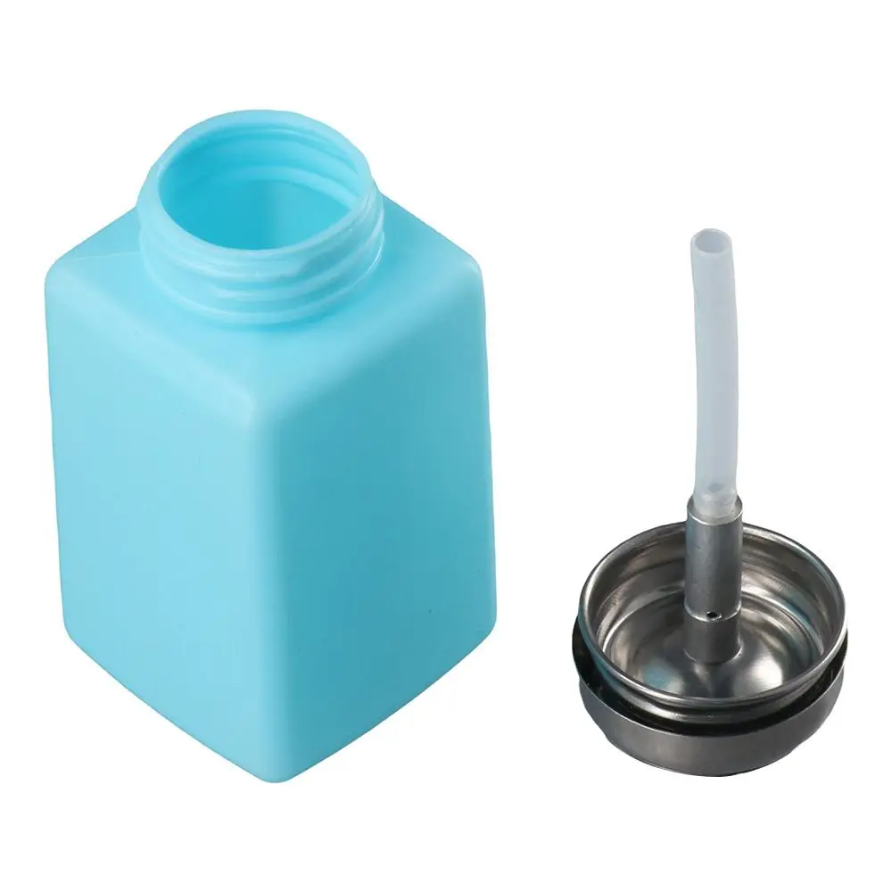 

200mL Dispensing Bottle Blue Pink Square Pump Dispenser Plastic Push Down Pump Dispenser Nail Art