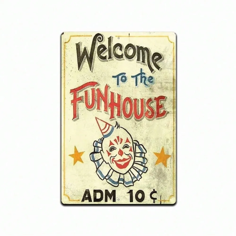 Fun House Circus Clown Metal Tin Sign - Vintage Decor for Kitchen Bar Store Ranch Art Wall Accent