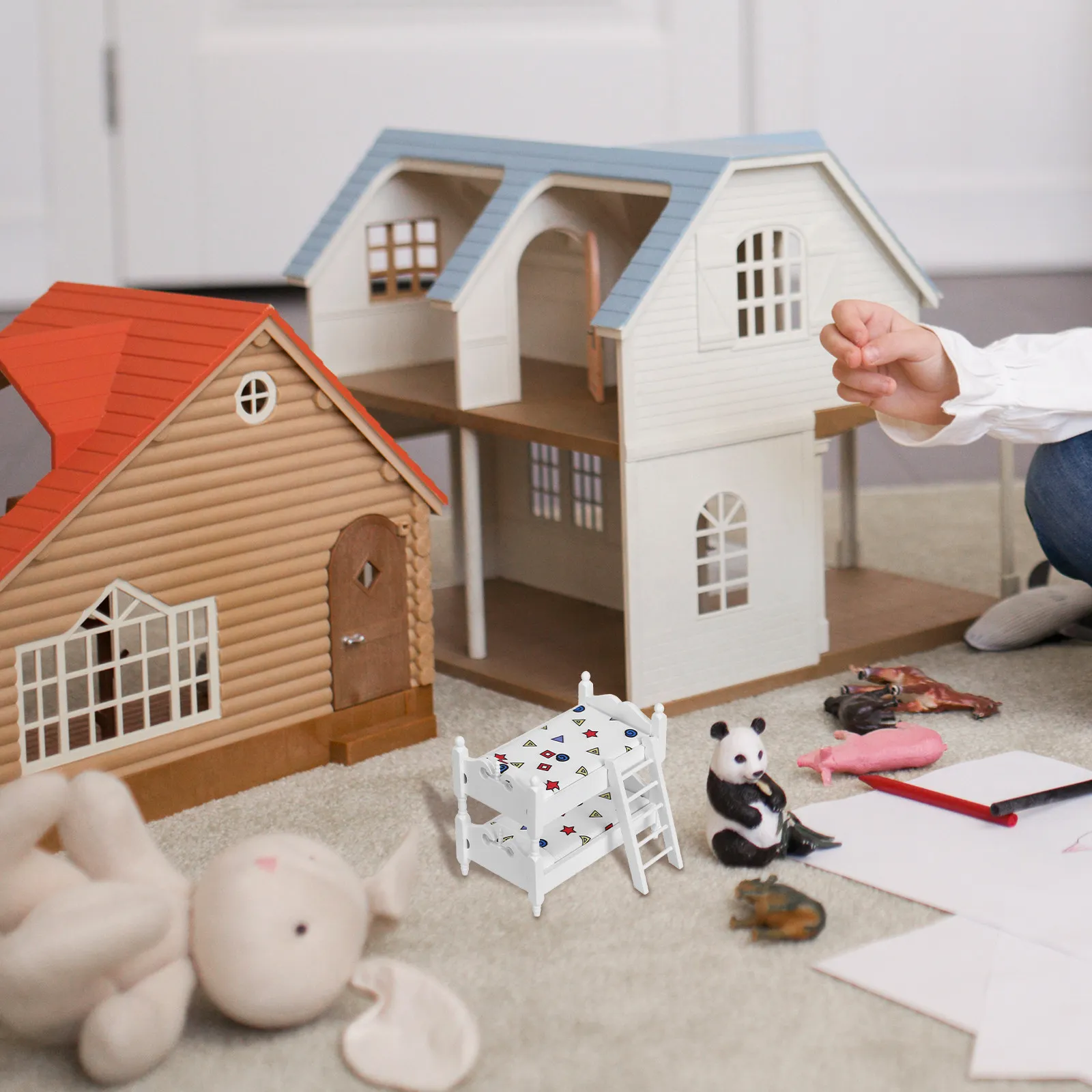 

Realistic Mini Wooden Bunk Bed Set for Dollhouse Interiors Compact Two-Tier Bed with Integrated Ladder Ideal for 1:12 Scale Room