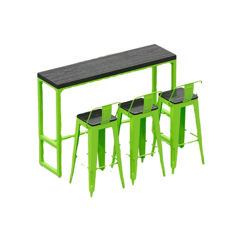 Solid wood bar table and chair combination Wall bench table cold drink lemon tea bar high table and chairs
