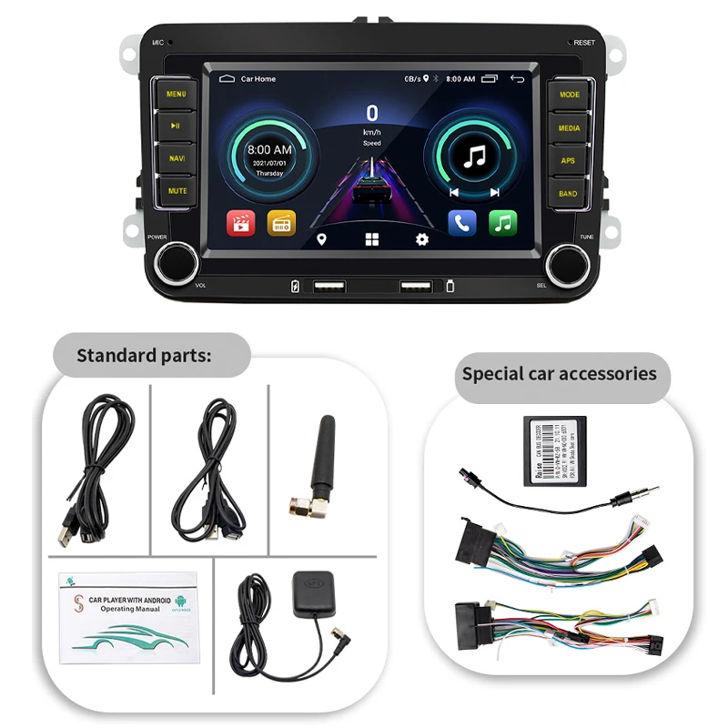 2 Din Car Android Wireless Carplay Bluetooth Handsfree Android-Auto RDS GPS Radio for Volkswagen Golf Mk5 Mk6 Jetta