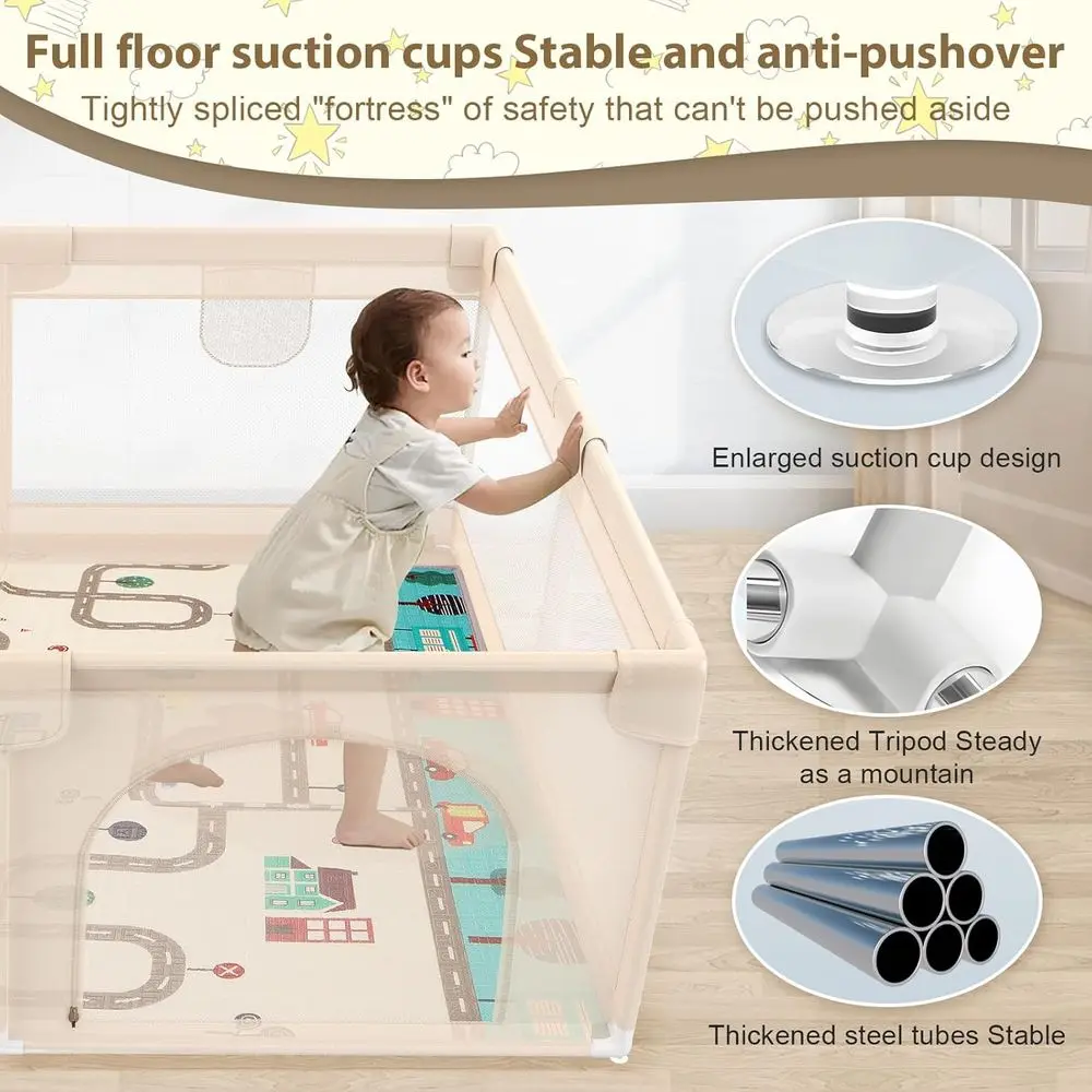 Parc pour bébé extra large avec tapis souple – Jardin de jeu 79 x 71 pouces pour nourrissons, tout-petits et utilisation en extérieur