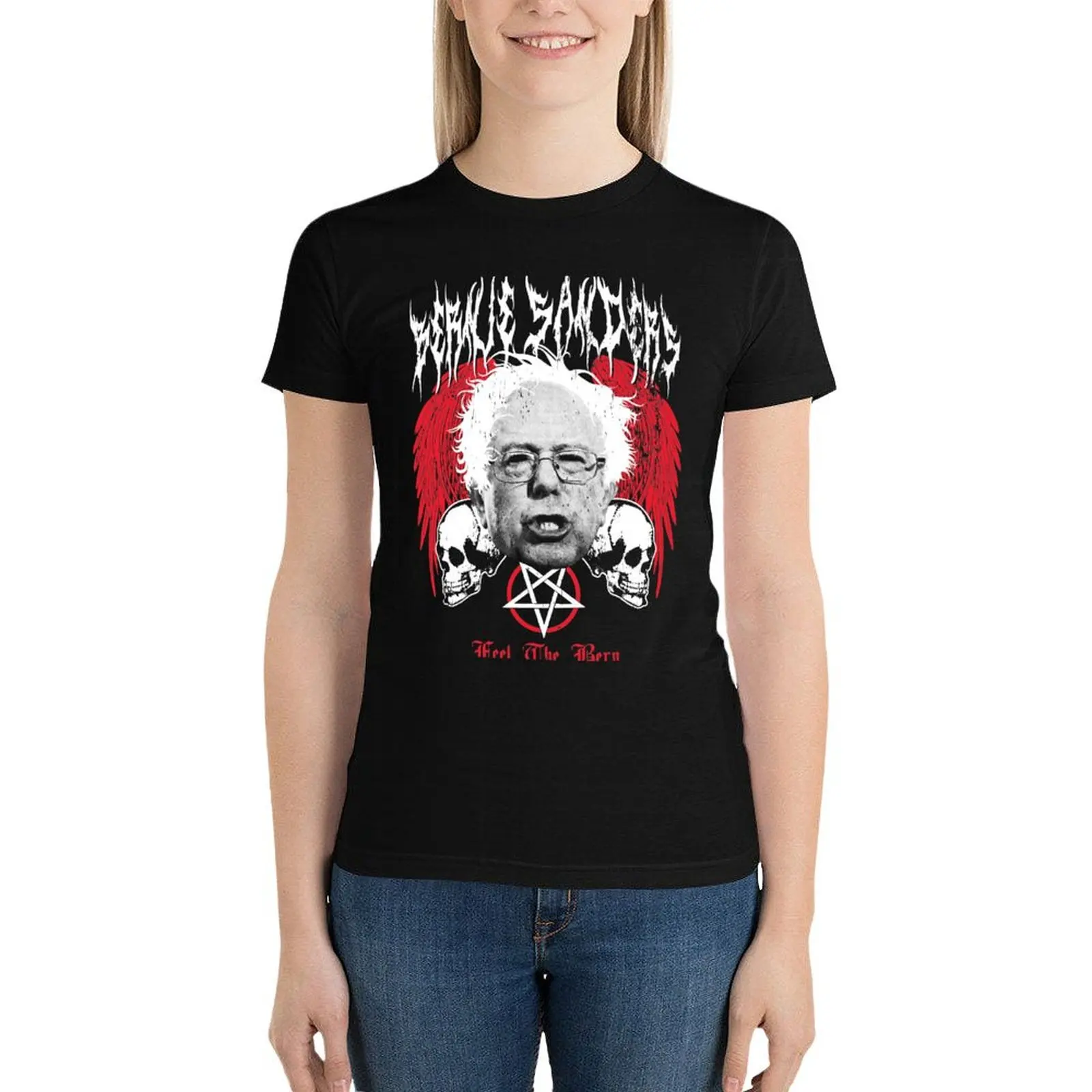 FEEL THE BERN Heavy Metal Bernie Sanders Shirt T-Shirt female vintage clothes oversized Woman clothing