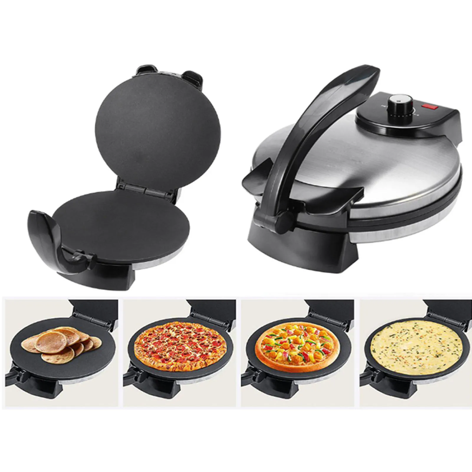 Electric Roti and Crepe Maker Home Spring Roll and Flatbread Maker 10in Knob Temperature Control Anti Stick Roti Maker Machine