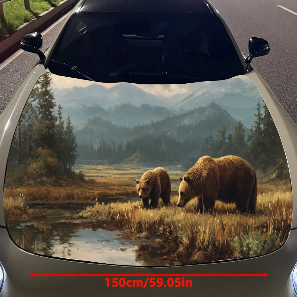 Car Decals Bears in Mountainous Wetland Car Hood Sticker, Waterproof Self - Adhesive Vinyl Graphics Decals, Decorative Protectiv