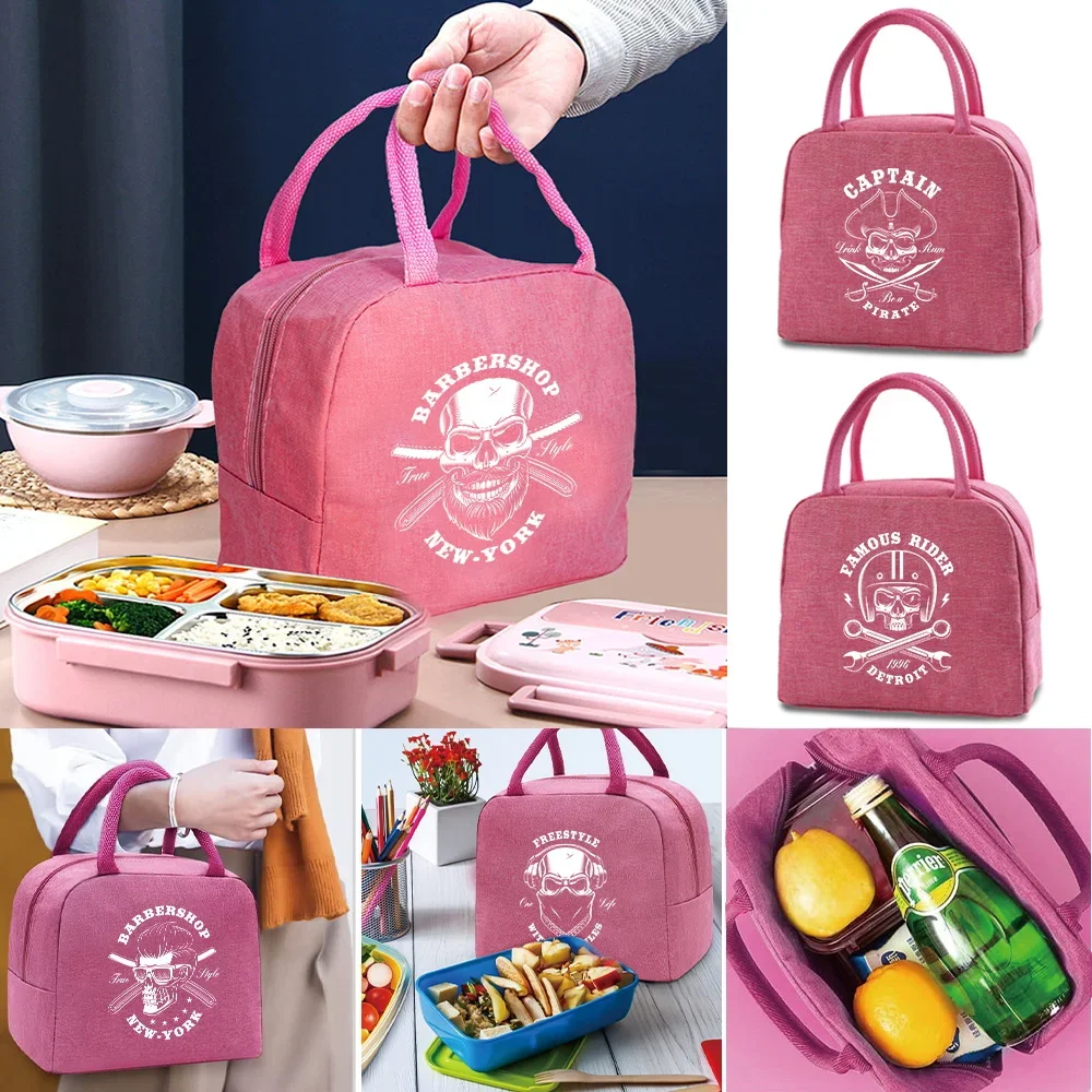 Lunch Bag Kids Insulated Canvas Cooler Bags Women Lunch Thermal Organizer Waterproof Portable Picnic Packet Skull Print Handbags