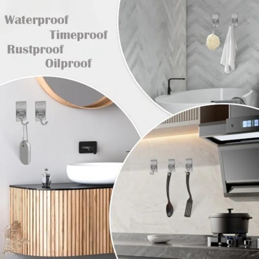 خطاف لاصق للتعليق 8 خطاف منشفة من الفولاذ المقاوم للصدأ خطافات جدارية مقاومة للماء لاصقة للحمام والمطبخ والمكتب 6 عبوات 180 متر