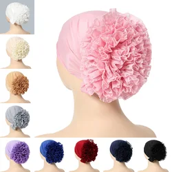 Fashionable Women's Solid Color Hijab Muslim Ladies Turban Bonnet Lace Flower Decor Ramadan Head Wrap Head Scarf Cap