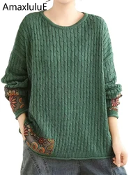 Amax luluE 2024 Printed Winter Ladies Pullover Loose Oversized Jumper Cotton Casual Floral Fashion Female Luxury Vintage Sweater