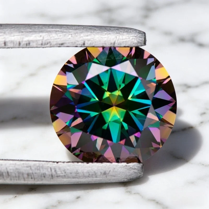 Moissanite Stone Round Shape Rainbow Green Lab Grown Gemstone for DIY Charms Jewelry Making Pass Diamond Tester with Certificate 5