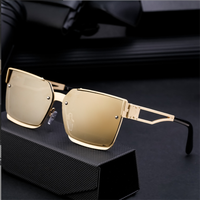 New big frame square sunglasses Men's all-metal luxury brand glasses gold plated film UV protection 400