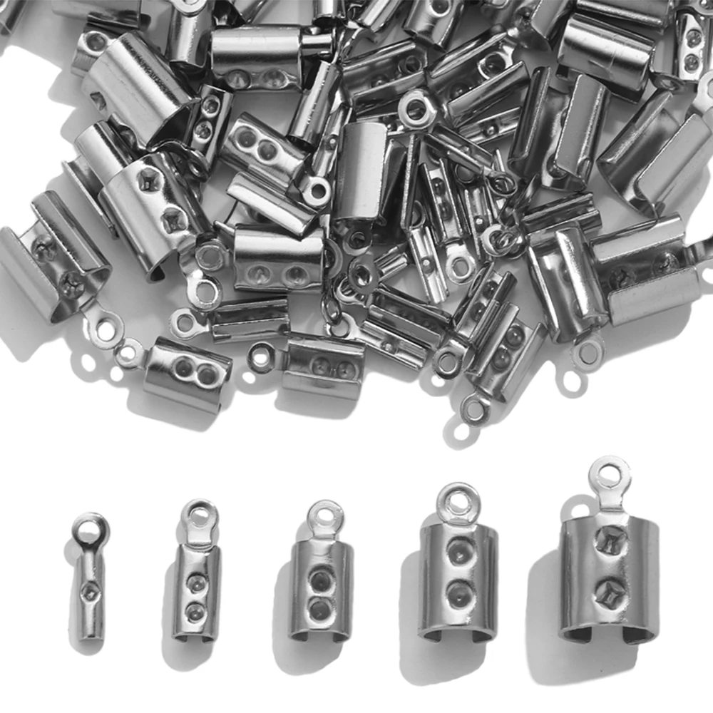 

50PCS Stainless Steel Crimped End Bead Cap Leather Rope Clip Folding Crimped Bead Bracelet Connector Suitable for Jewelry Making
