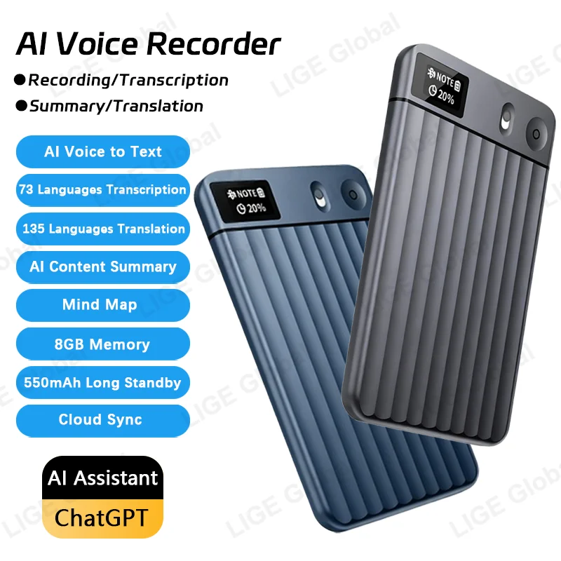 

LIGE AI Voice Recorder With ChatGPT Smart Transcription Summarize Translation Intelligent Audio Recorder For Lecture Meetings