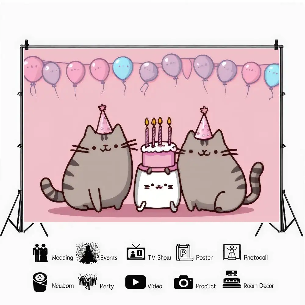 Anime P-P-Pusheen Katze Geburtstag Hintergrund Produktfotografie Requisiten Fotostudio Party Dekoration Tapeten – Detail 8