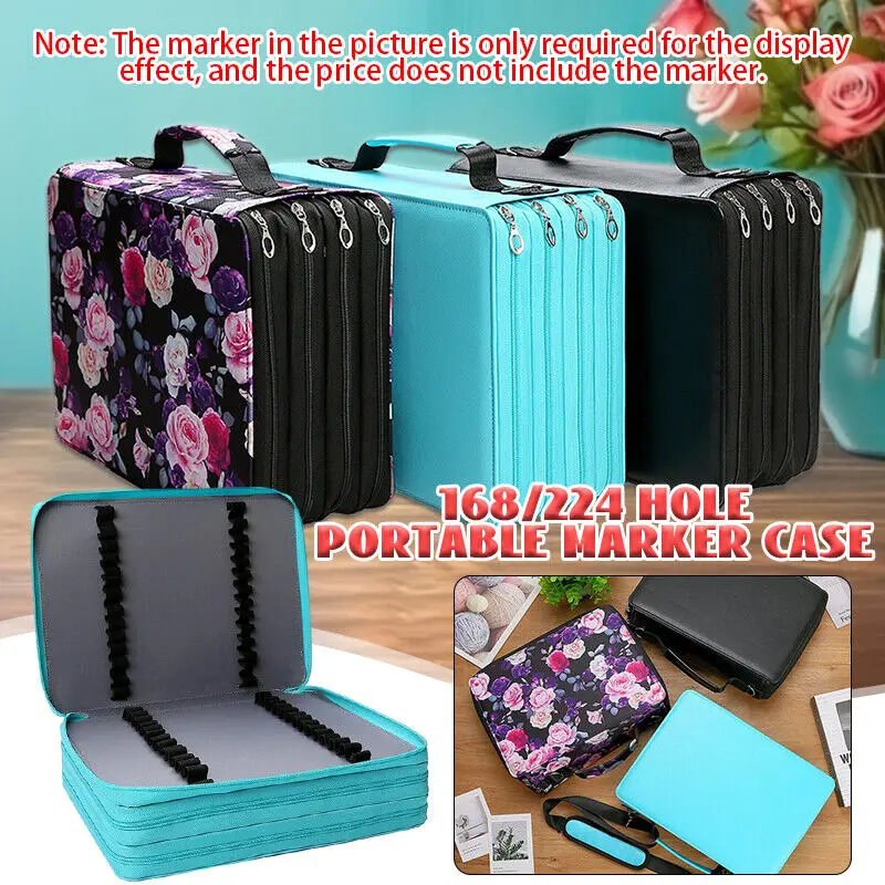 Imagem -02 - Grande Capacidade Shockproof Storage Bolsa Lápis Case Titular Marcador Destacável Papelaria Bolsa Pen Organizer Art 168 Buracos 224 Buracos