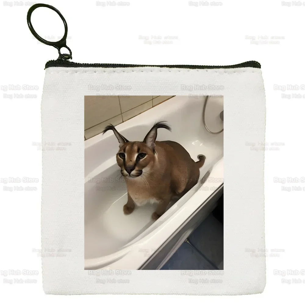 Kawaii The Floppa Canvas Coin Purse Custom Logo Caracal Cat Zabloing Storage Pouch Canvas Bag  New Coin Bag Key Coin Purse