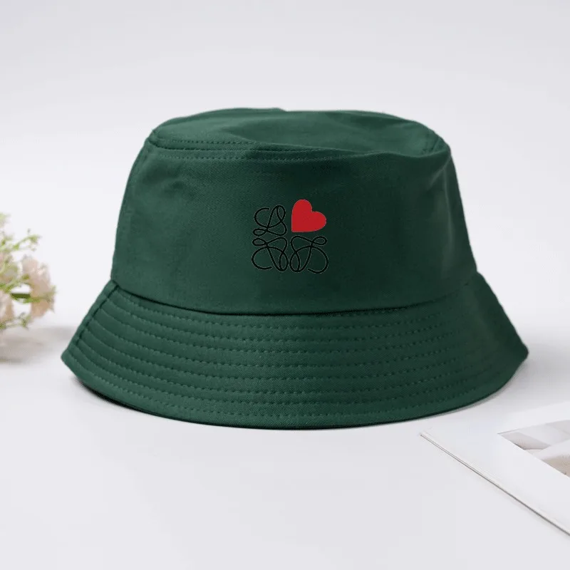 Heart Messy Lines Print Bucket Hat Cotton Summer Fisherman Cap Abstract Art Sun Hat Outdoor Beach Cap for Men Women Breathable