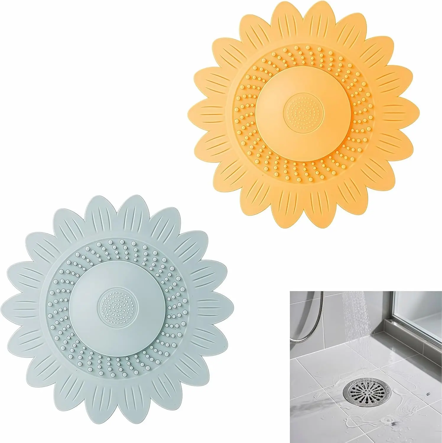 Sunflower Silicone Drain Cover,Hair Catcher for Shower Tub Sink, Flower Shape Bathtub Drain Cover, Non-Slip Silicone Strainer