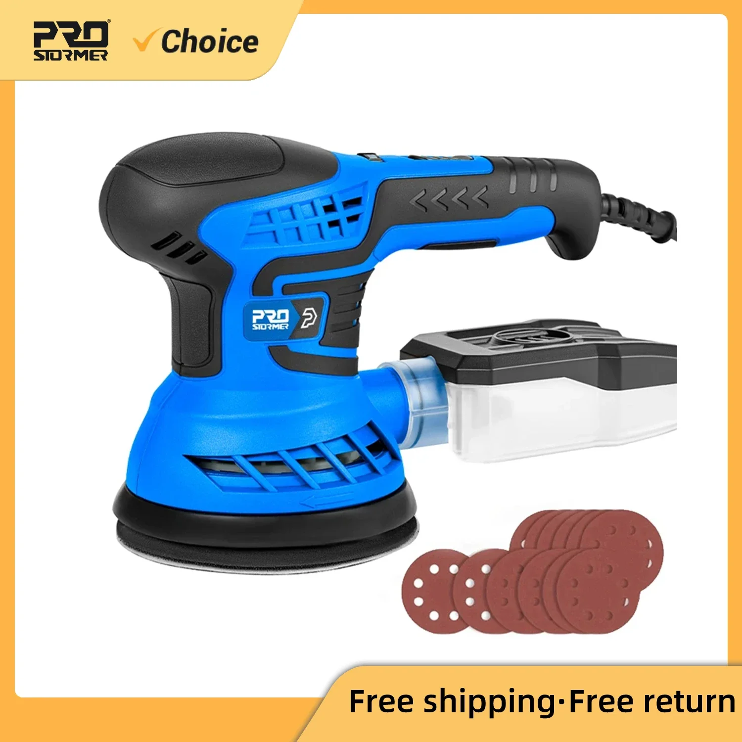 

400W Random Orbital Electric Sander Machine 7-Speed Transmission With 21Pcs 125mm Sandpapers Dust PROSTORMER